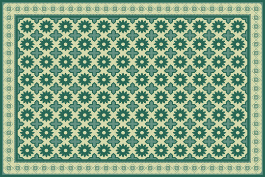 Elegant vintage green floral tile seamless pattern with decorative border frame, inspired by classic European ceramics, ideal for wallpaper, fabric, and interior design. Hand drawn by me not ai