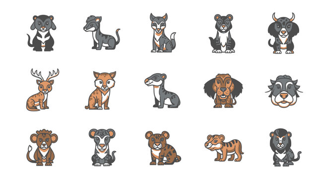 Collection of cartoon animal icons.