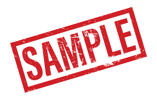 Red sample stamp on transparent background text word rectangle seal mark symbol sign label. Sample red rubber stamp isolated.