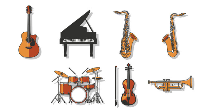 Musical instruments icons set.