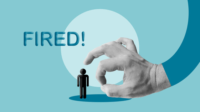 Employee termination concept with fired message, employer dismissing worker, job loss and unemployment, workforce reduction, layoff decision and business downsizing
