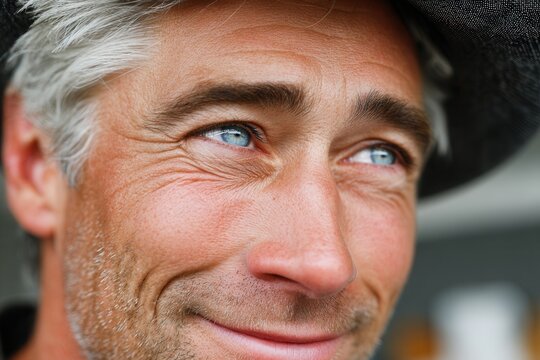 Mature man smiling showing happiness and wisdom in closeup