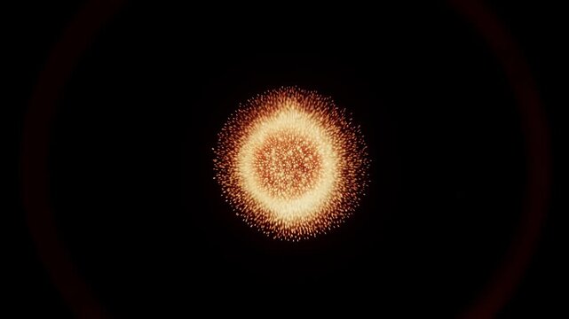 Dynamic Abstract Orange Glowing Particle Sphere Pulsating on Dark Background - Seamless Loop
