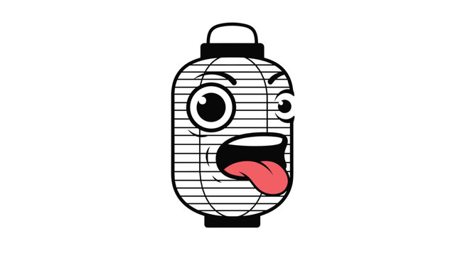Funny japanese paper lantern character with an expressive face and a protruding tongue adds a humorous touch to traditional cultural themes.