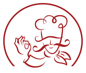 Obraz premium Minimalist Chef Mascot Logo Hand Drawn Cook with Mustache and Toque Vector