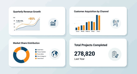 Obraz premium Business Dashboard Showing Financial Growth and Market Performance.