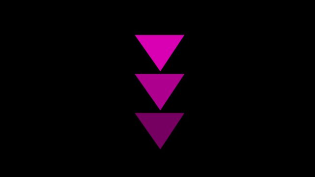 Three Pink Downward Triangles on Black Background Motion Graphic Downward Triangle Arrow Geometric Shape Minimal Simple
