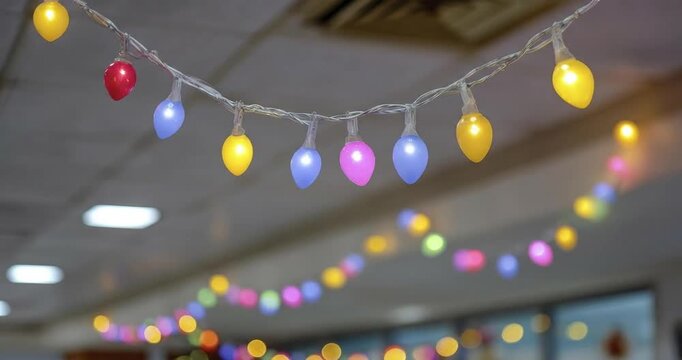 Colorful Easter egg lights hanging.