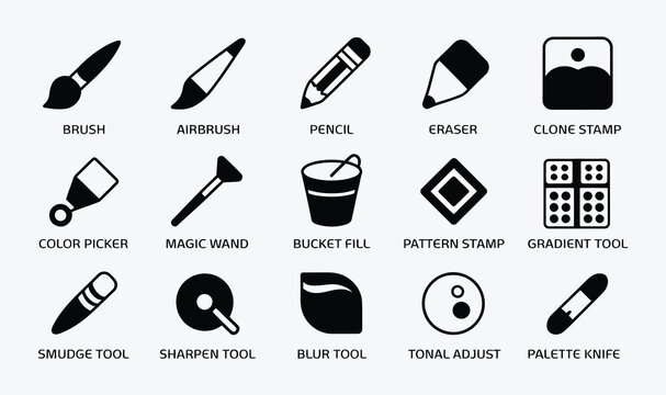 Graphic Design Tools Icon Pack, Brush Pencil Eraser Clone Tool