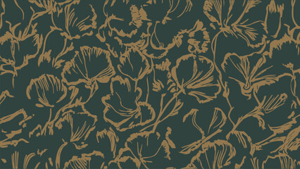Captivating seamless floral pattern featuring stylized organic shapes in shades of deep teal and rustic brown, ideal for decorative backgrounds. © Vectyx