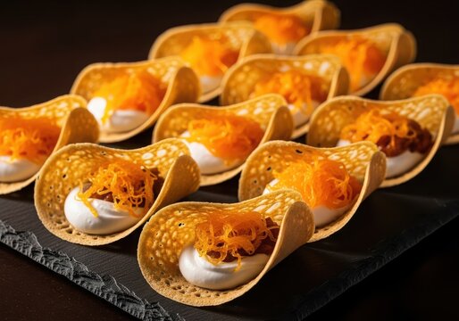 Thai crispy pancakes with sweet egg threads and cream