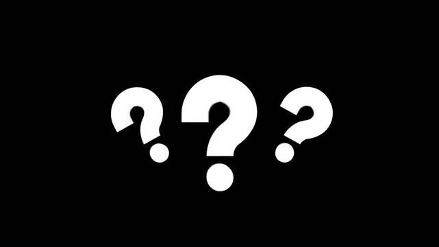 confused effect raining question mark, why question mark animated, futuristic footage representing inquiry and uncertainty, loopable 3D style on black screen background. 4k