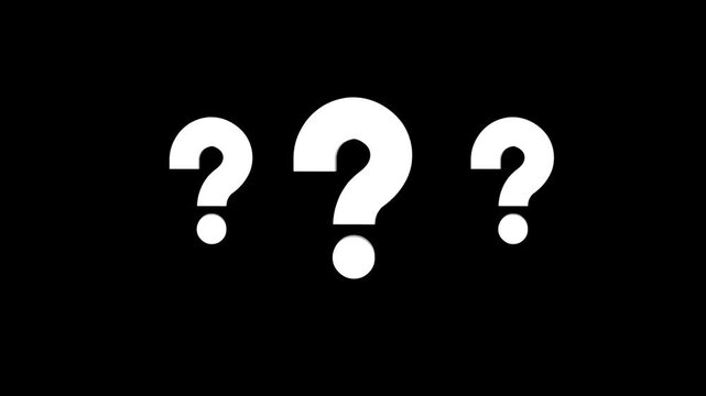 Futuristic footage representing inquiry and uncertainty, confused effect raining question mark, why question mark animated, loopable 3D style on black screen background, 4k.