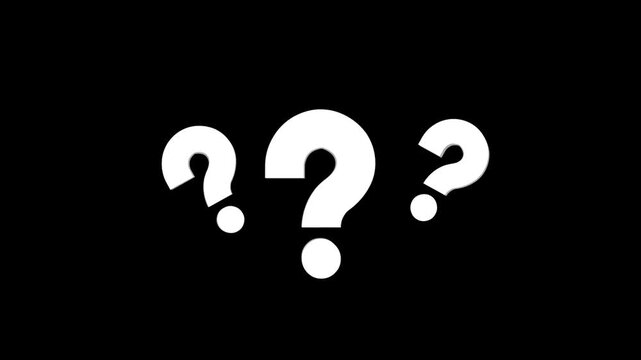 Question marks with a black screen background, question marks comes forward or popping up for thinking, planning, problem solving situation, vertical looping animation.