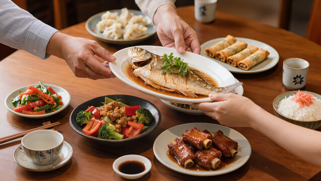 Delicious Asian Meal Shared Among Friends and Family.
