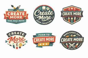 Fototapeta premium Creating more: set of vintage labels for art, design, and drawing inspirations with creative tools