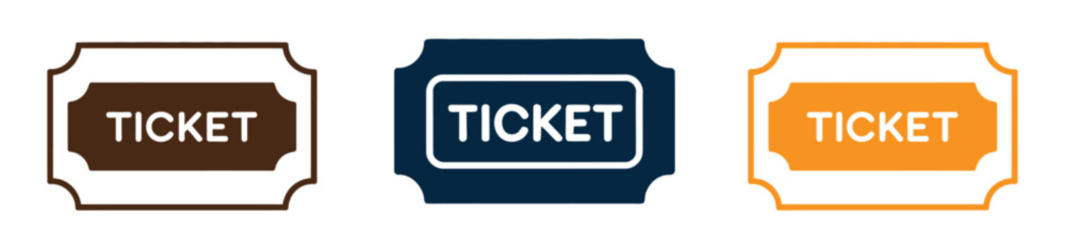 Ticket admit icon set. Movie ticket stub sign. Line raffle ticket icon. Cinema tickets icon element in flat simple style. Thin stroke editable icons

