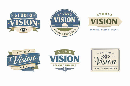 Studio vision branding concept logos set illustrating creative design, art direction, and forward thinking