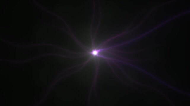 glowing light particle with purple energy tendrils spreading from a central bright core on a dark