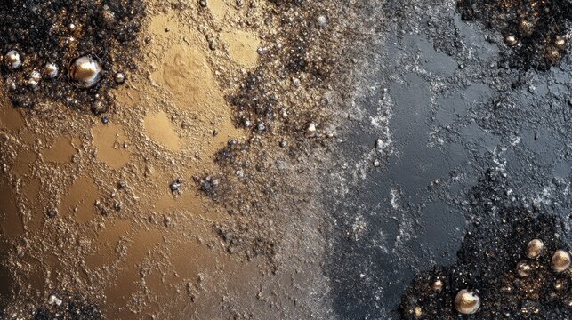 Golden and Dark Textured Ocean Floor Reflecting Shimmering Sunset Light With Visible Pebbles and Wetness