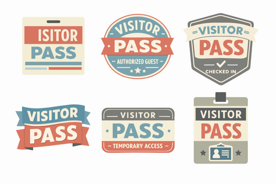 Different visitor pass badges and temporary access permission tags for authorized guests and event participants