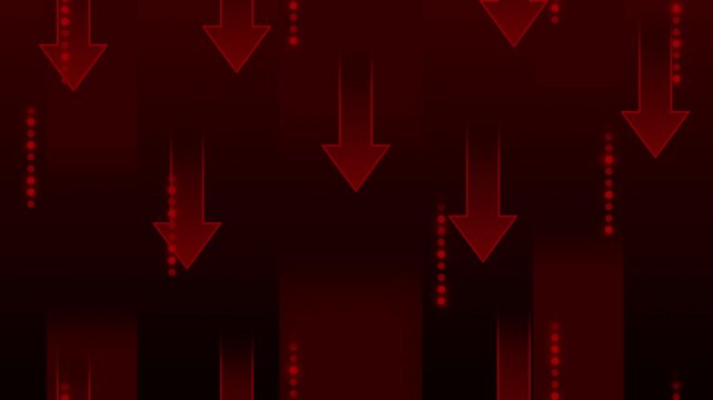 Red stock market arrow down on financial chart displaying, bear crash and investment loss representing, economic crisis recession and business failure