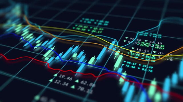 Global trading concept, digital stock market tracking graph screen display, business economic finances asset system analysis data trend