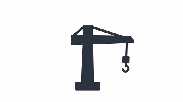 2D flat crane animation, vector construction equipment motion with simple industrial style and alpha channel.