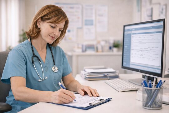 Midwife Recording Patient Information in Office