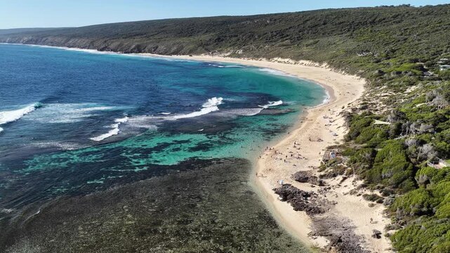 Yallingup Beach and turquoise sea aerial views Western Australia coastal travel video 4K
