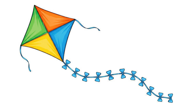 Colorful diamond kite flying with blue tail isolated on transparent background