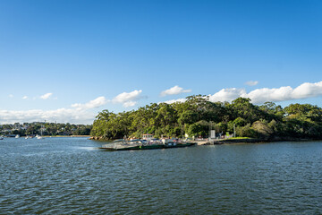 Fototapeta premium Mortlake Ferry Wharf and Vehicular Ferry Landing on Sydney Harbour in New South Wales Australia