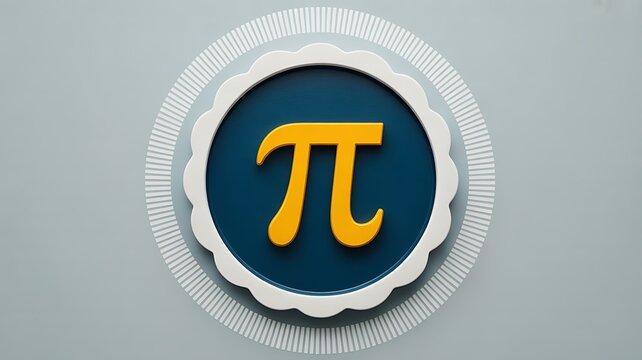 Golden Pi symbol in a blue circular badge with white ruffled frame