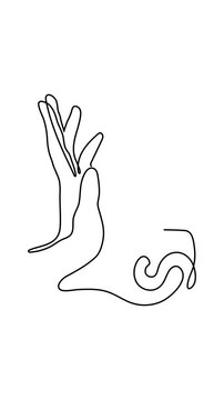 Stop hand sign one line art animation, hand-drawn attention warning danger signal, continuous drawing contour outline movie, prohibition message movie,  4k self-drawing video