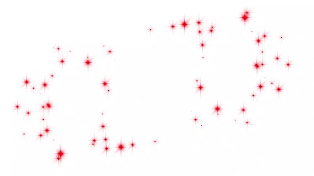 Magic glitter Red twinkling particles stars line transition, rotating Glittering star line and circle sparkle, white screen background. 4k animation.