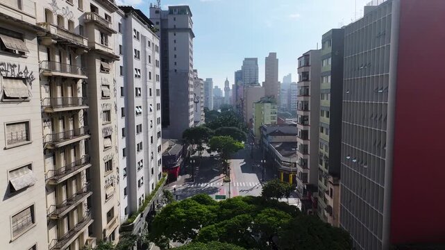 Duque De Caxias Avenue In Sao Paulo Brazil. Capturing The Hustle And Bustle Of A Vibrant City From Above. Business Sky Downtown Cityscape. Business Downtown Panorama. Sao Paulo Brazil.