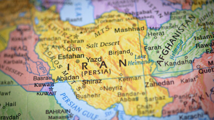 Naklejka premium Detailed map of iran persia with labeled cities and geographical features