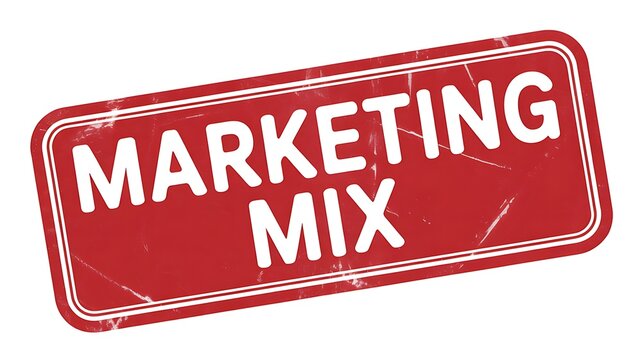Marketing Mix, Business Strategy, Red Stamp, White Text, Commercial Concept
