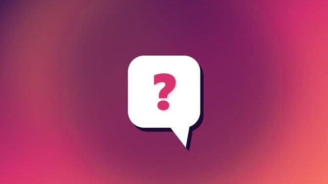 Animated question mark speech bubble icon pulsing on gradient background