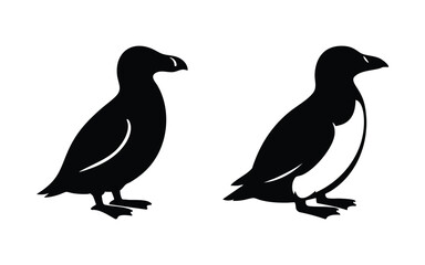 Fototapeta premium Set of two silhouettes of puffin birds