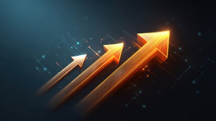 Abstract digital illustration of three golden arrows pointing upward against a dark background symbolizing growth, progress, and success in business ventures