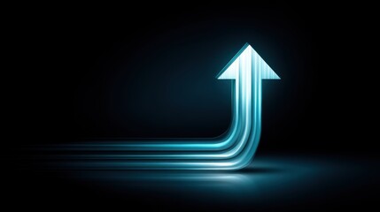 Obraz premium Abstract design of glowing blue arrow symbolizing growth, progress, and upward movement in a dark environment, perfect for technology or business concepts