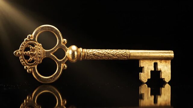 Antique golden key with ornate detailing, symbolizing opportunity and secrets