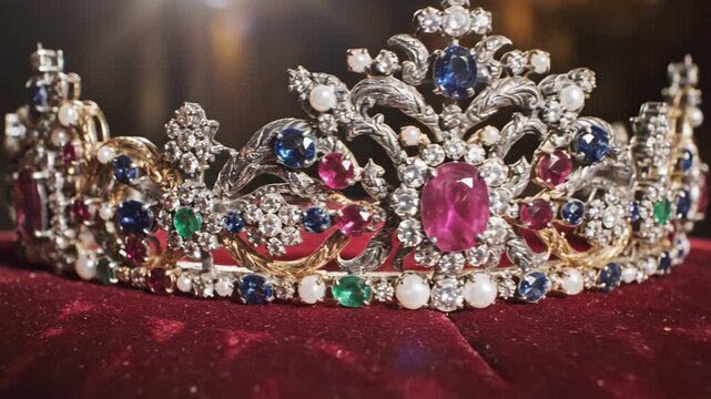 Elegant tiara adorned with colorful gemstones and intricate details