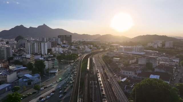 Sunset Rio De Janeiro Skyline In Rio De Janeiro Brazil. Bustling Downtown Cityscape With Modern Buildings. Building Metropole Skyscrapers Vibrant. Metropole Urban. Rio de Janeiro Brazil.
