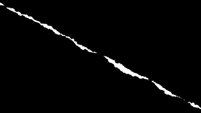 Diagonal paper strip with small rough jagged edges and visible fiber texture. Luma matte mask element for dynamic video transitions, stop-motion reveals and organic paper rip effects.