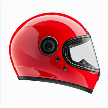 Roter Motorradhelm, Motorsport Helm, freigestellt vor wei&szlig;em Hintergrund, Generative AI