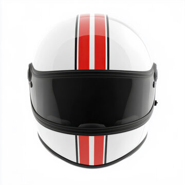 Wei&szlig;er Motorradhelm mit roten Streifen, Motorsport Helm, freigestellt vor wei&szlig;em Hintergrund, Generative AI