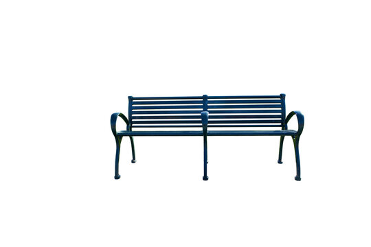 metal green park bench on transparent background