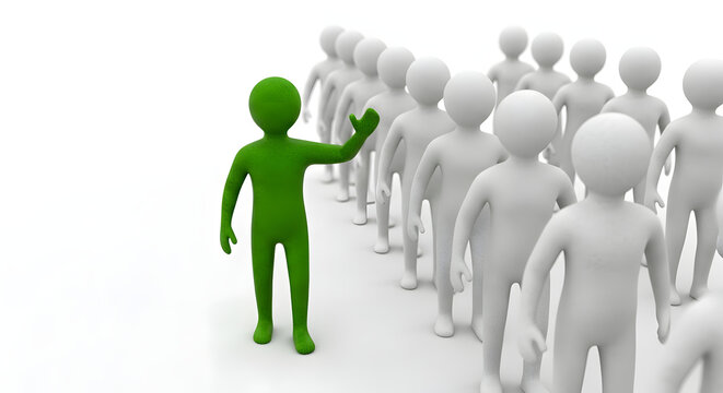 Green leader standing out from crowd of people. Generated AI